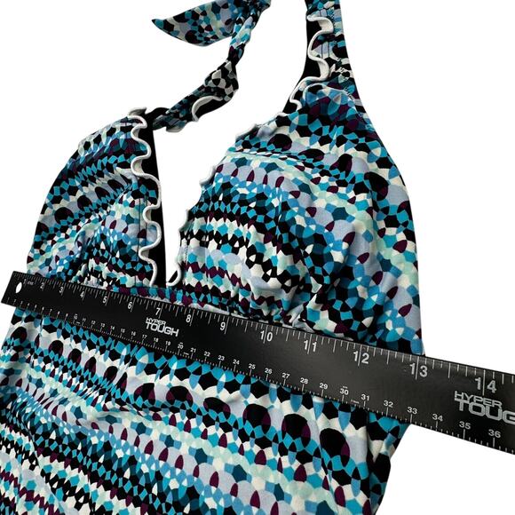 PROFILE BY GOTTEX Women's 10 Blue Bachata V Neck Halter 2 Piece Tankini Swimsuit - Picture 12 of 13